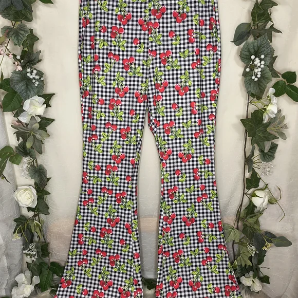 Cherry Print Flared Pants - Picture 1 of 8